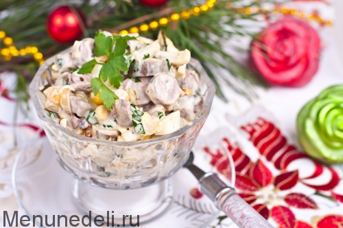 Рецепт салата с куриными сердечками | Меню недели