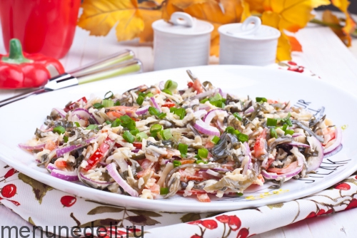 Рецепт салата с морской капустой и сладким перцем | Меню недели